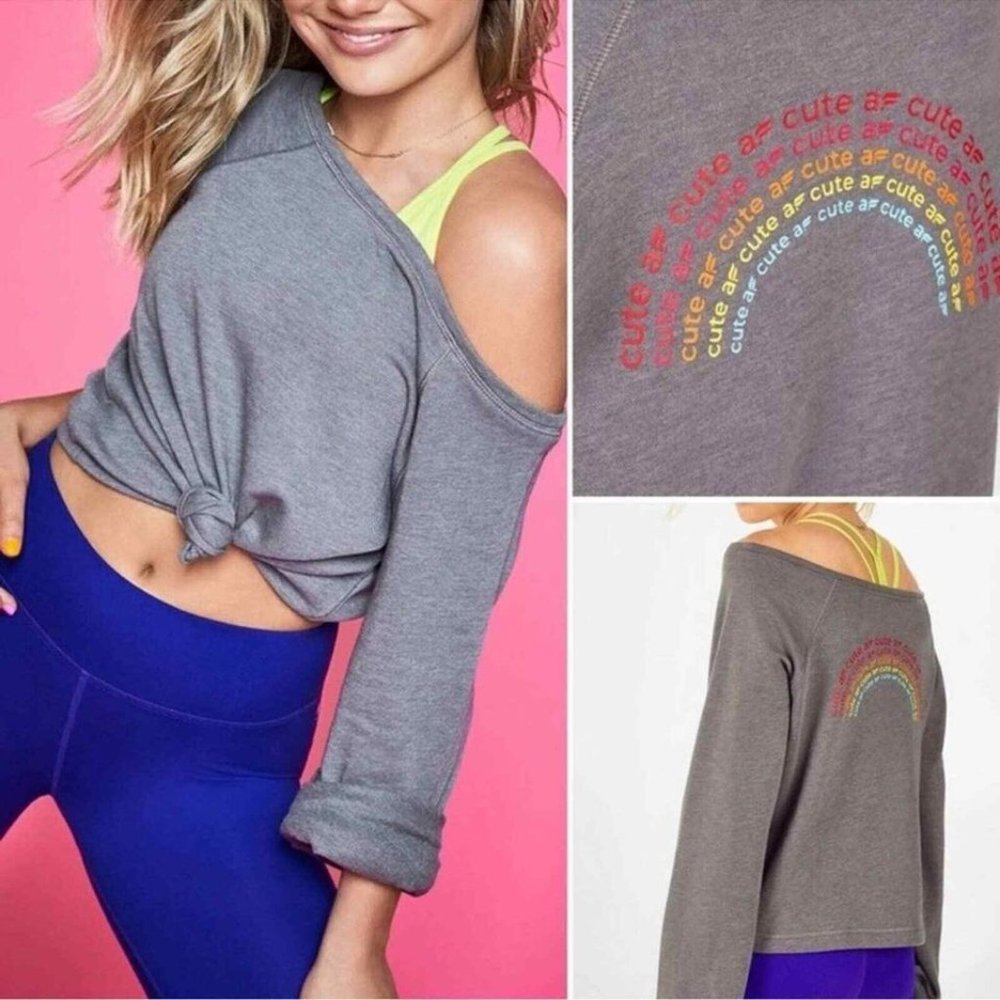 NWT Fabletics Isabel Cute AF Pullover Gray Wide Sleeve Terry Sweatshirt XS